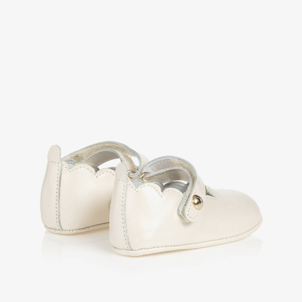 Beatrice & George-Baby Girls Ivory Leather Pre-Walker Shoes | Childrensalon