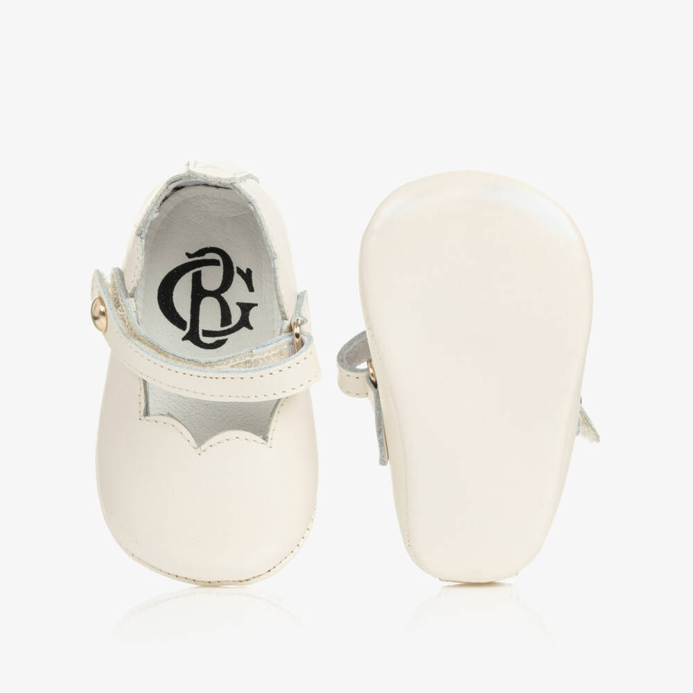 Beatrice & George-Baby Girls Ivory Leather Pre-Walker Shoes | Childrensalon