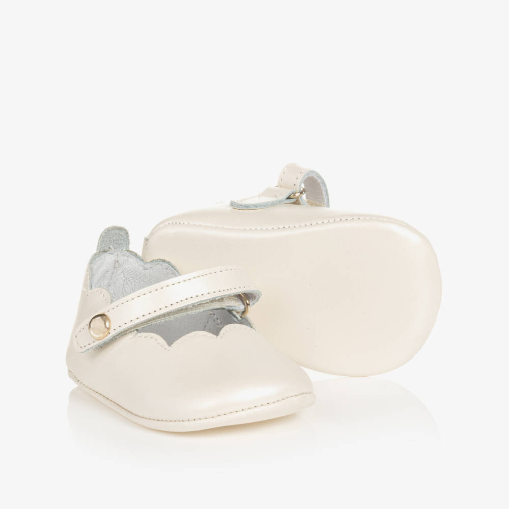 Beatrice & George-Baby Girls Ivory Leather Pre-Walker Shoes  | Childrensalon