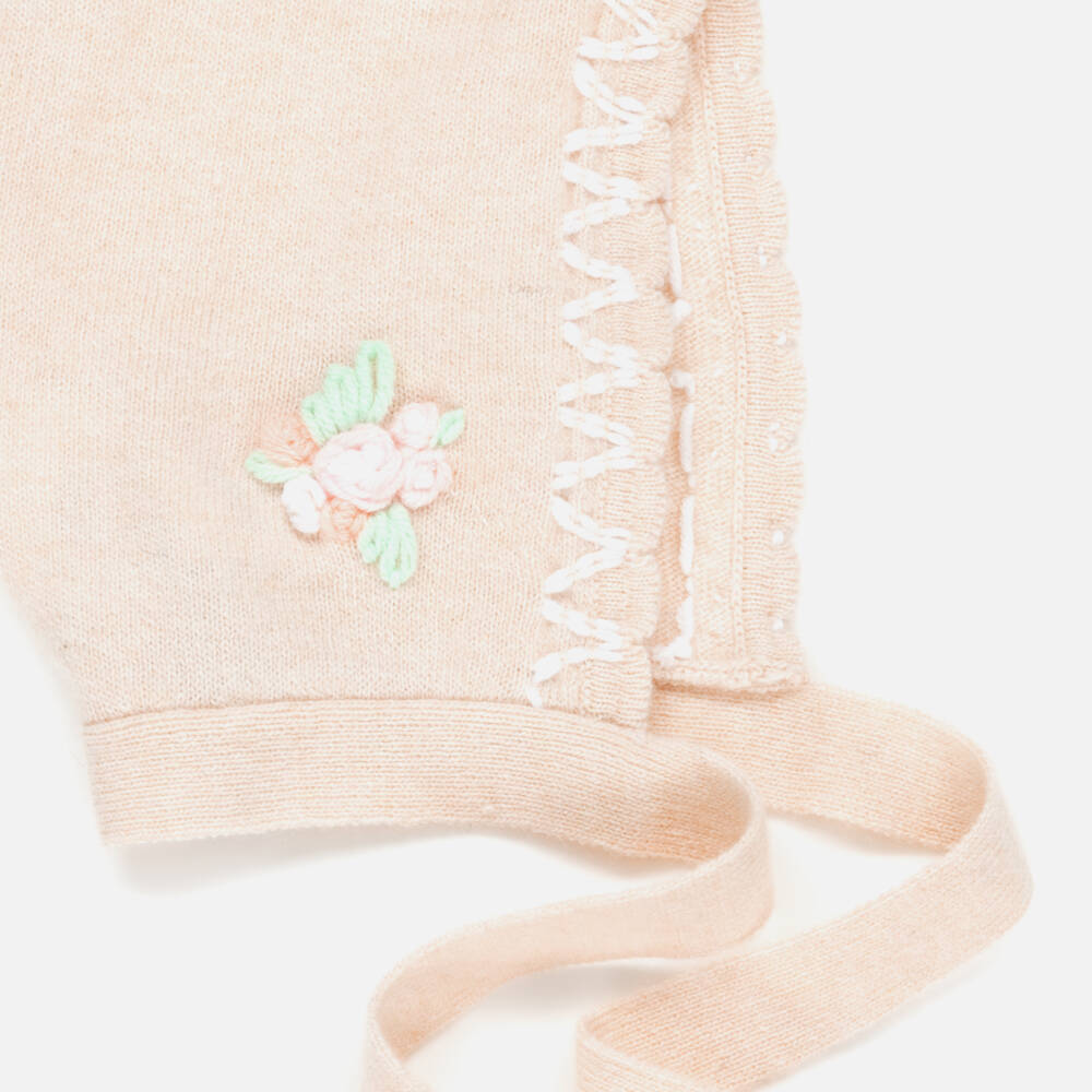 Beatrice & George-Baby Girls Pink Knitted Bonnet & Bootie Set | Childrensalon