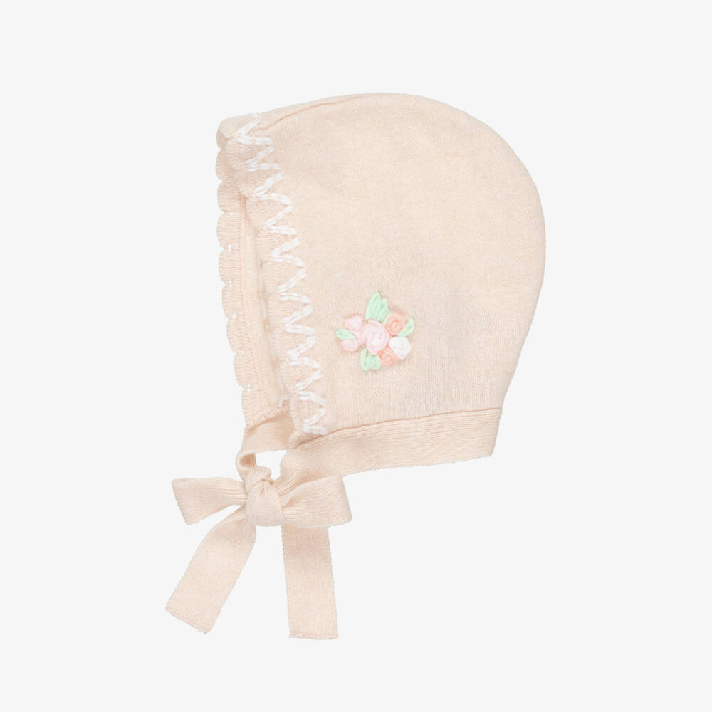 Beatrice & George-Baby Girls Pink Knitted Bonnet & Bootie Set | Childrensalon
