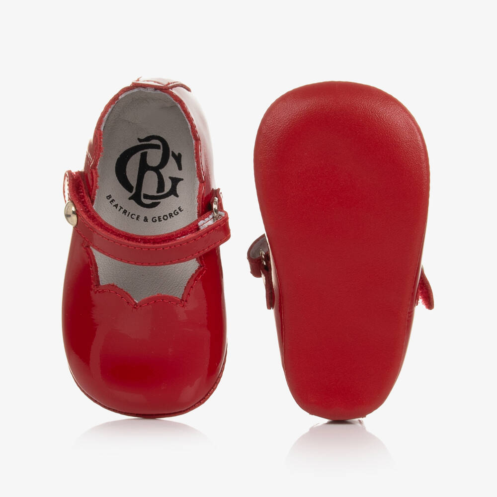 Beatrice & George-Baby Girls Red Leather Pre-Walker Shoes | Childrensalon