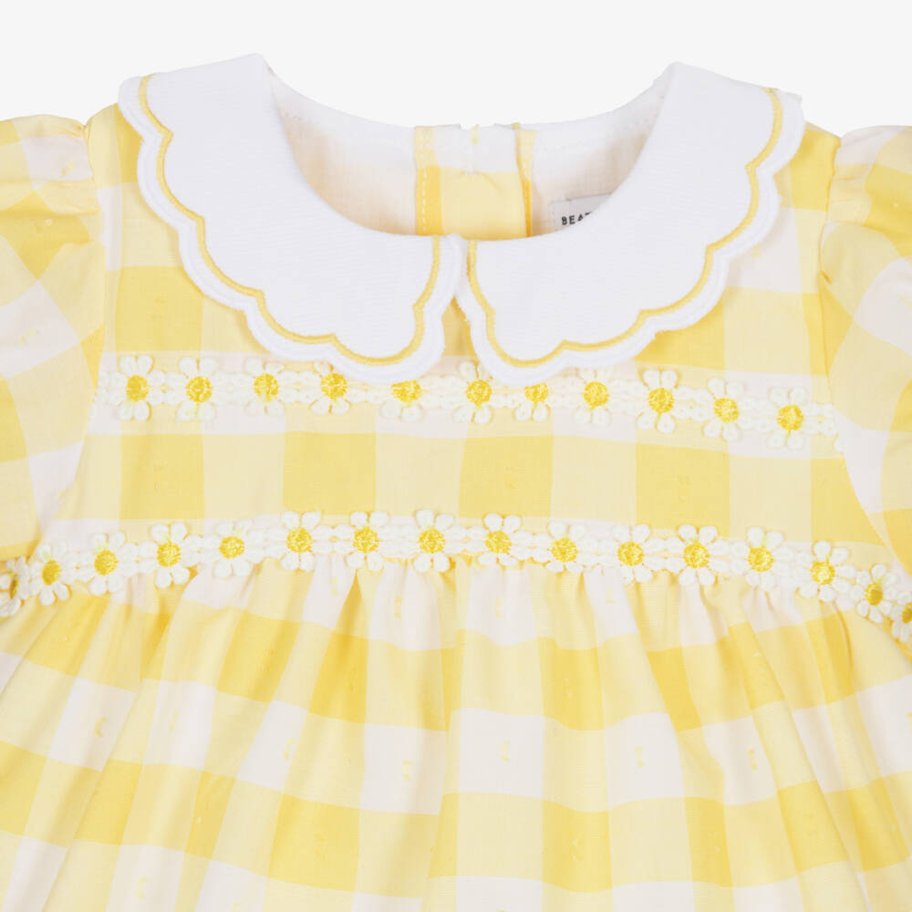 Beatrice & George-Baby Girls Yellow & White Gingham Shortie | Childrensalon