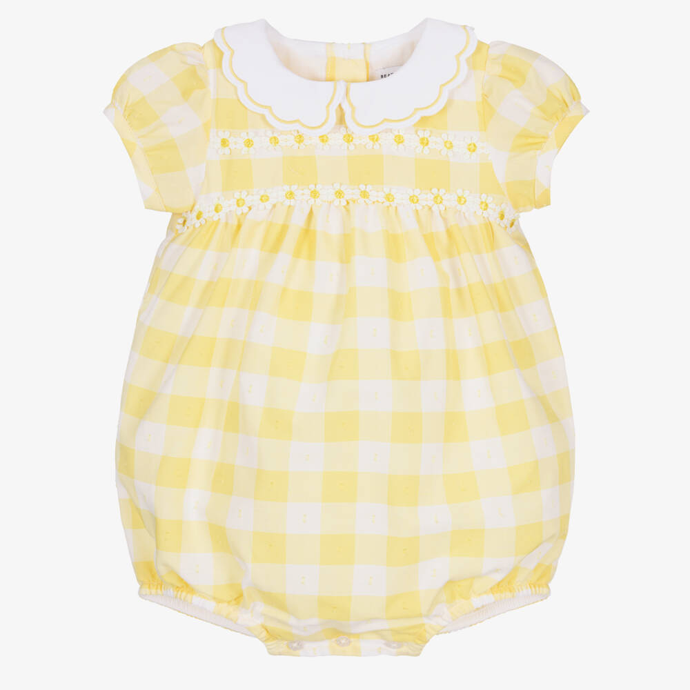 Beatrice & George-Baby Girls Yellow & White Gingham Shortie | Childrensalon