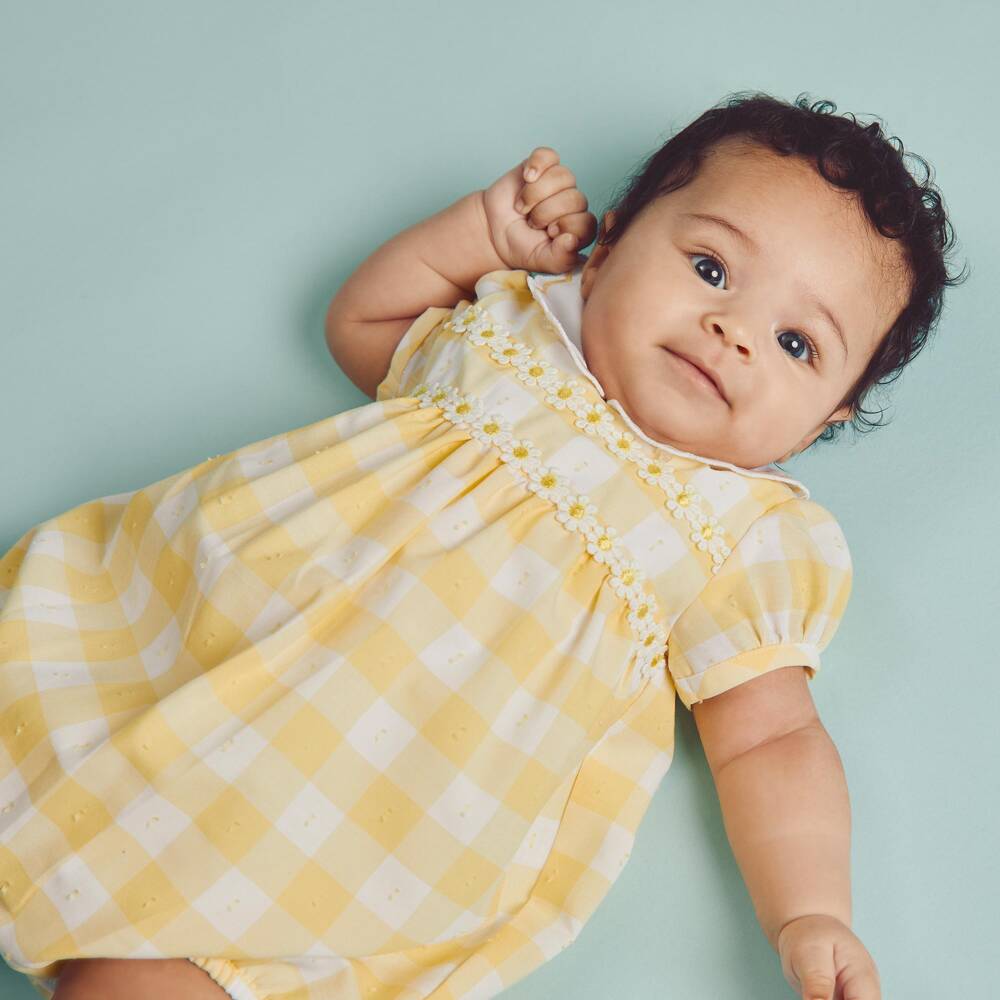 Beatrice & George-Baby Girls Yellow & White Gingham Shortie | Childrensalon