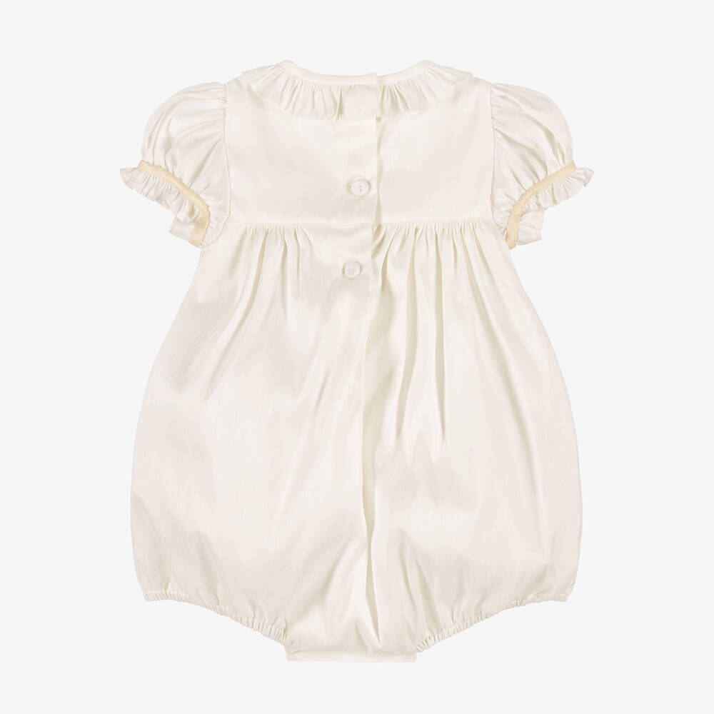 Beatrice & George-Baby Ivory Hand-Smocked Dupion Shortie | Childrensalon