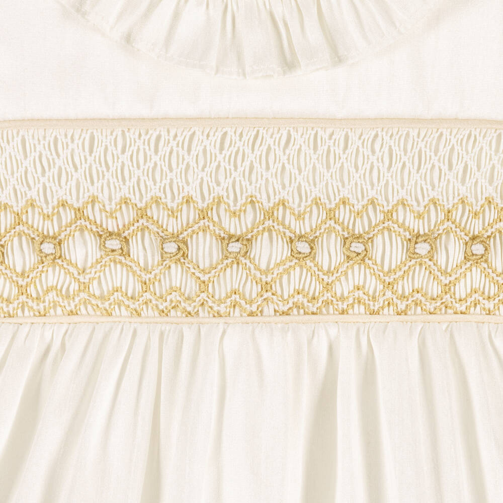 Beatrice & George-Baby Ivory Hand-Smocked Dupion Shortie | Childrensalon