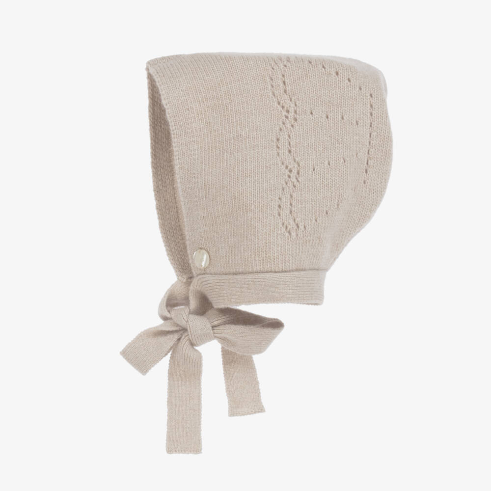 Beatrice & George-Beige Knitted Babygrow Set with Wool & Cashmere | Childrensalon