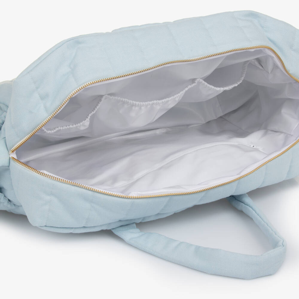 Beatrice & George-Blue Herringbone Baby Changing Bag (28cm) | Childrensalon