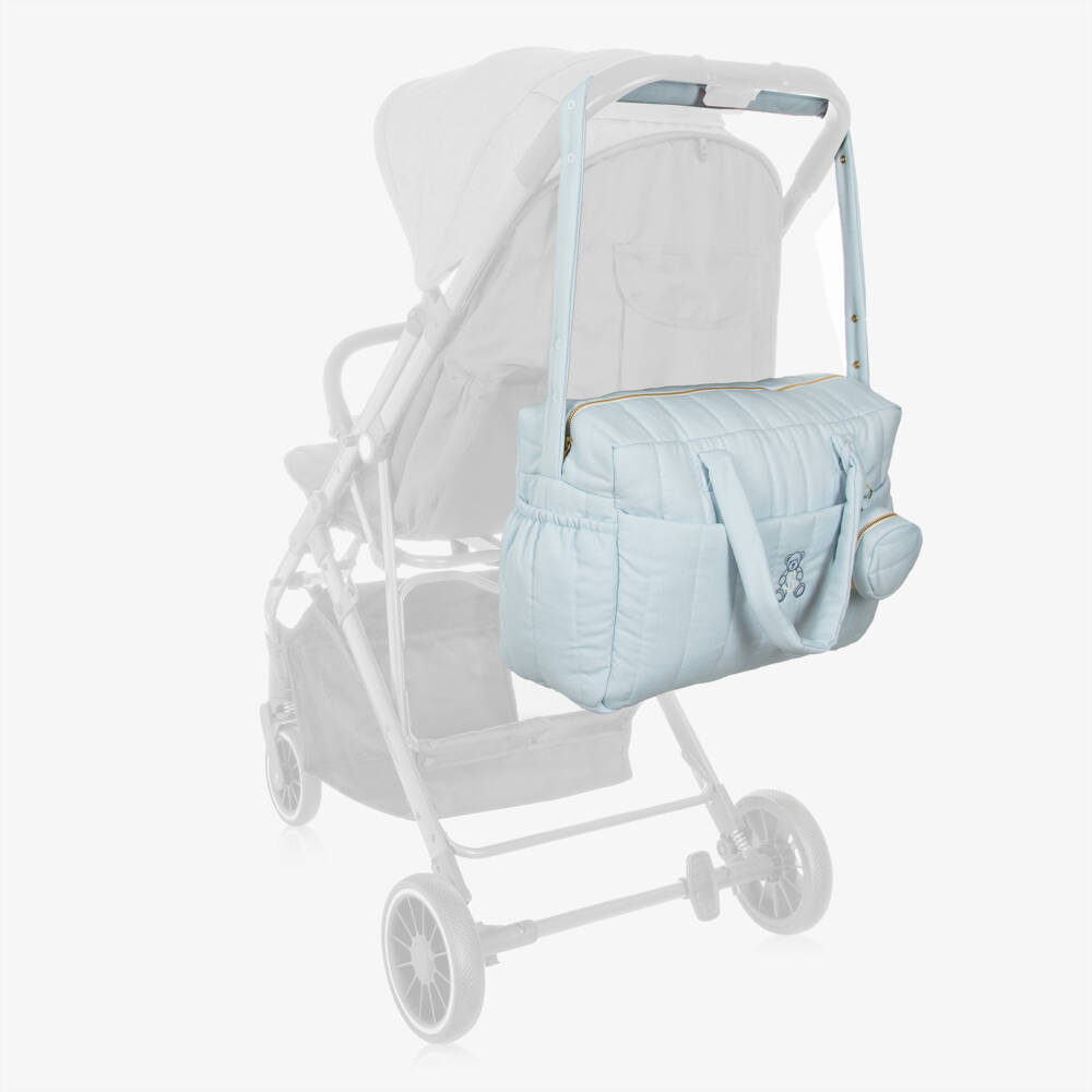 Beatrice & George-Blue Herringbone Baby Changing Bag (28cm) | Childrensalon