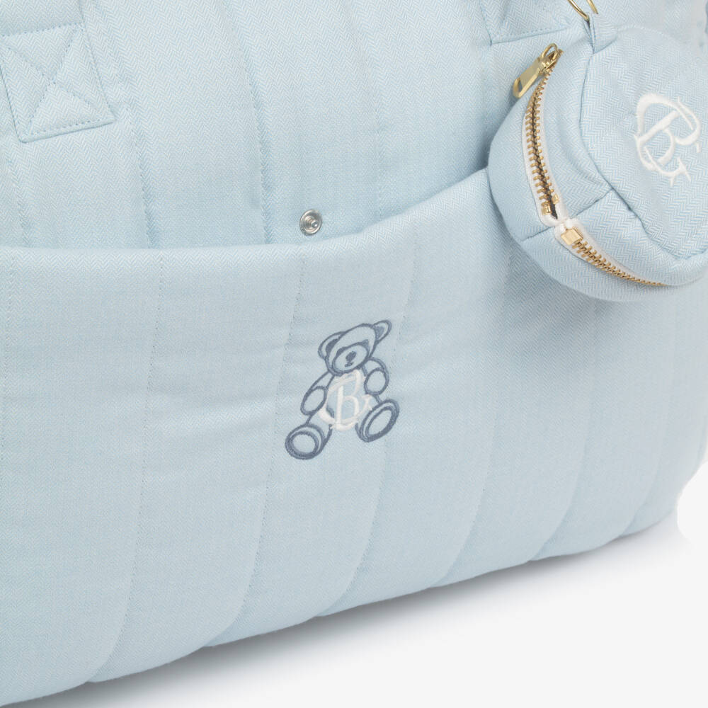 Beatrice & George-Blue Herringbone Baby Changing Bag (28cm) | Childrensalon