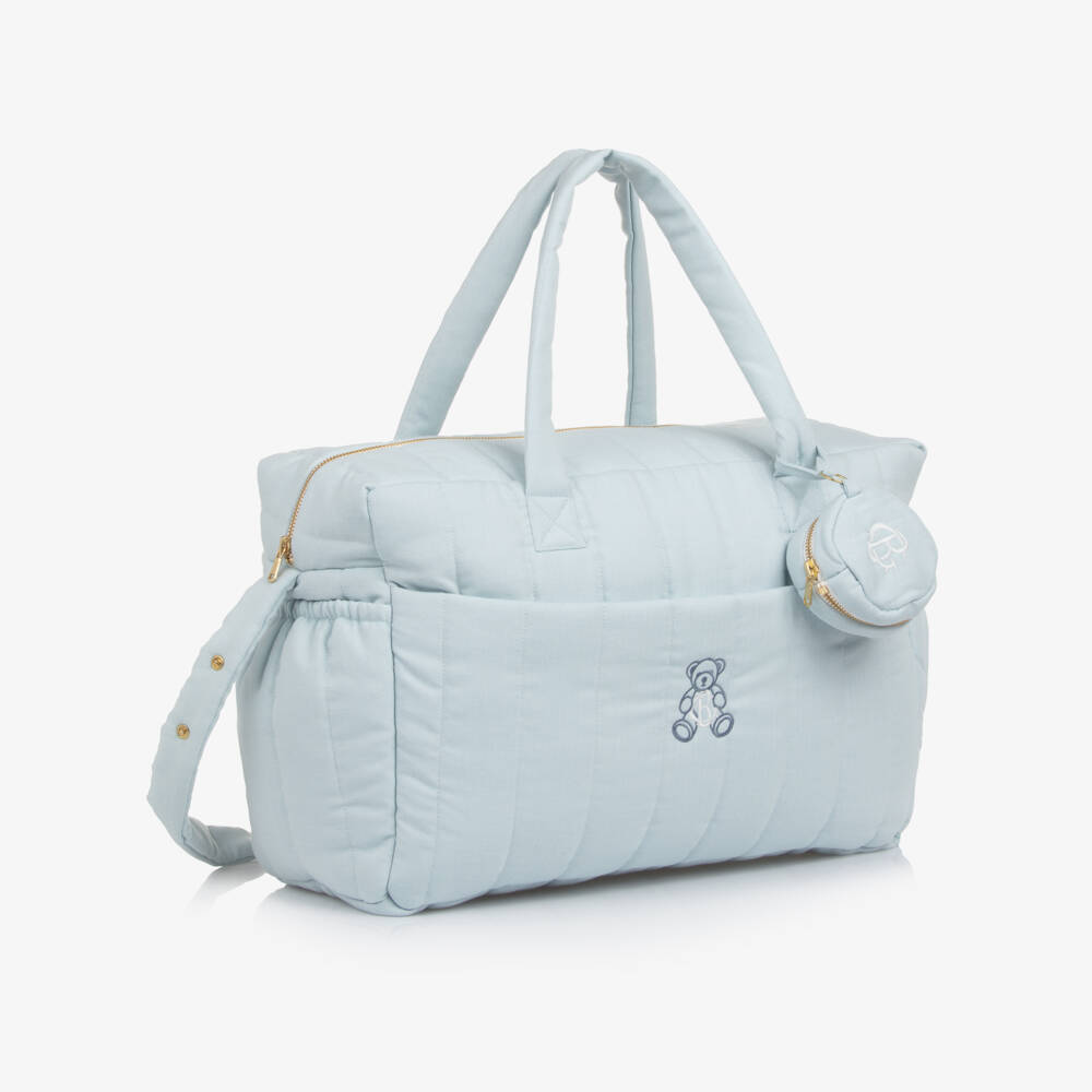 Beatrice & George-Blue Herringbone Baby Changing Bag (28cm) | Childrensalon