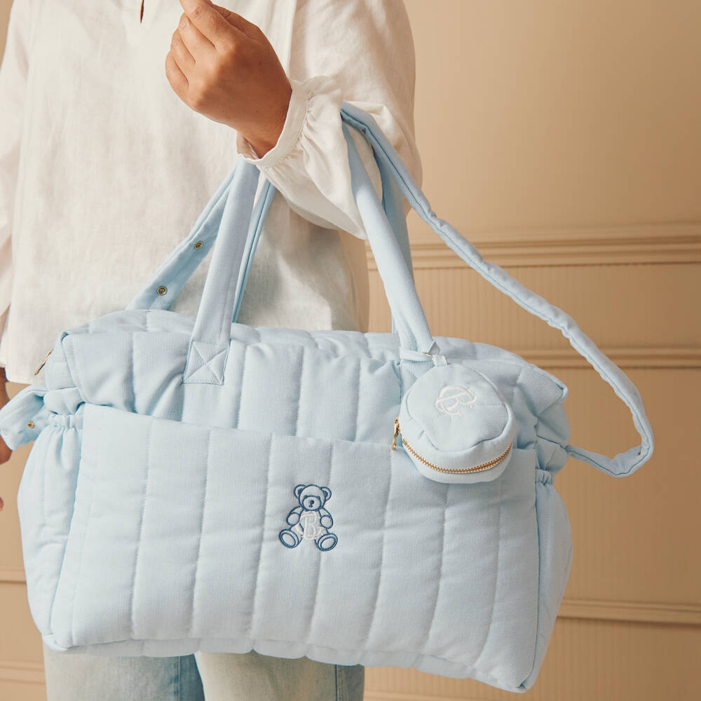 Beatrice & George-Blue Herringbone Baby Changing Bag (28cm) | Childrensalon