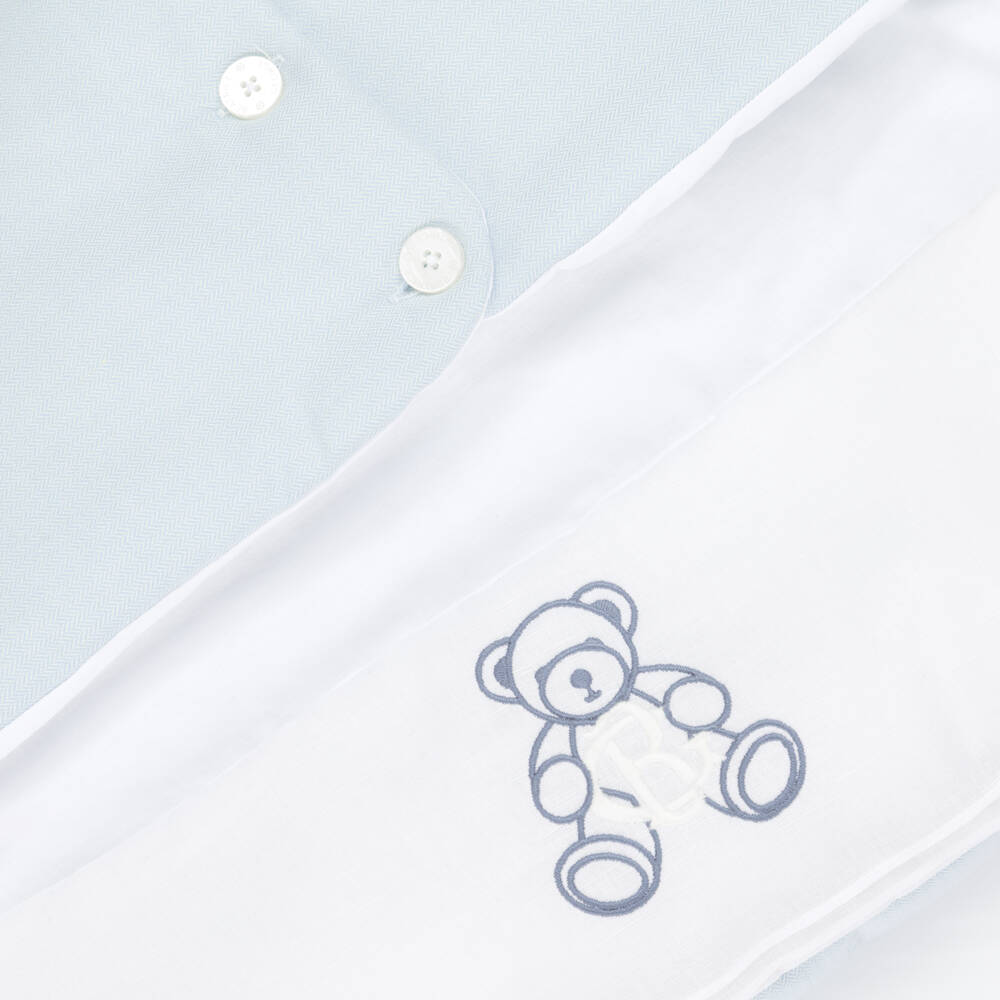 Beatrice & George-Blue Herringbone Padded Baby Nest (84cm) | Childrensalon