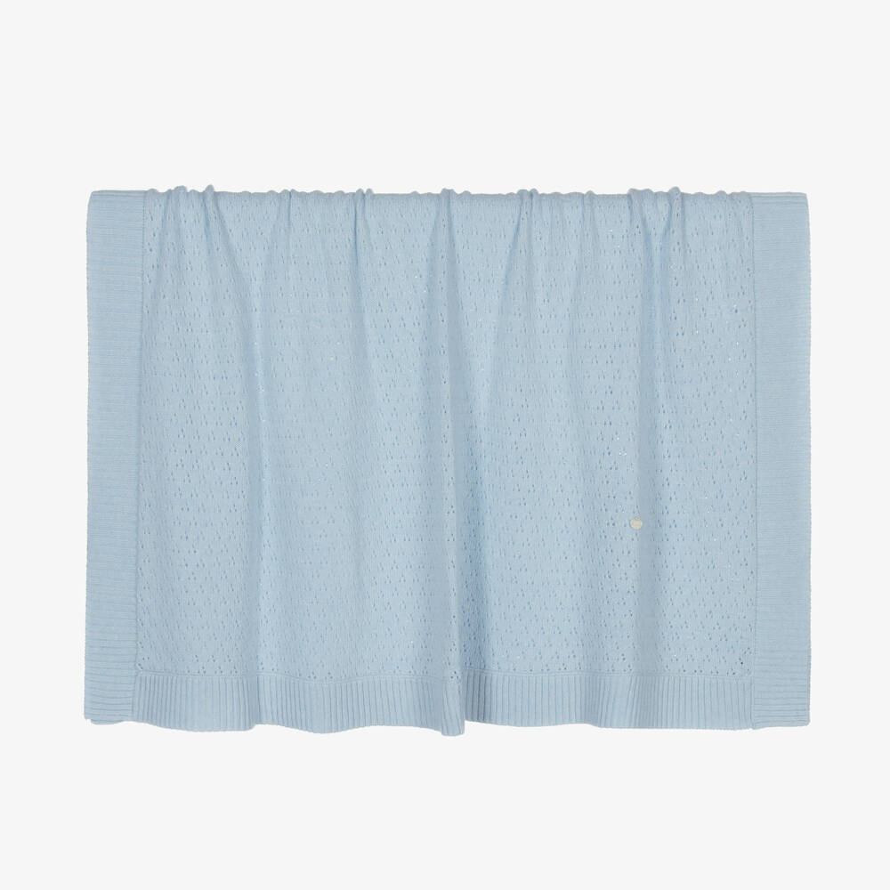 Beatrice & George-Blue Wool & Cashmere Knit Blanket (100cm) | Childrensalon