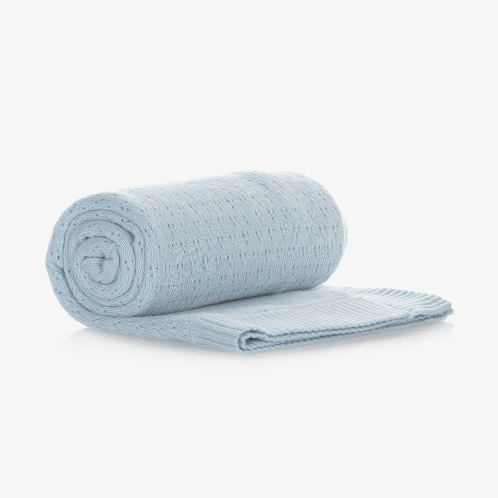 Beatrice & George-Blue Wool & Cashmere Knit Blanket (100cm) | Childrensalon