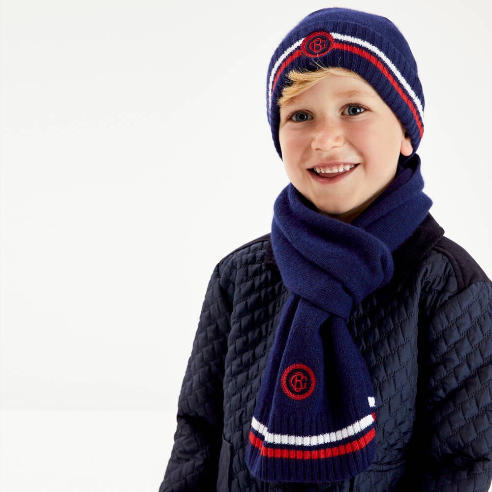 Beatrice & George-Blue Wool & Cashmere Monogram Hat Set | Childrensalon
