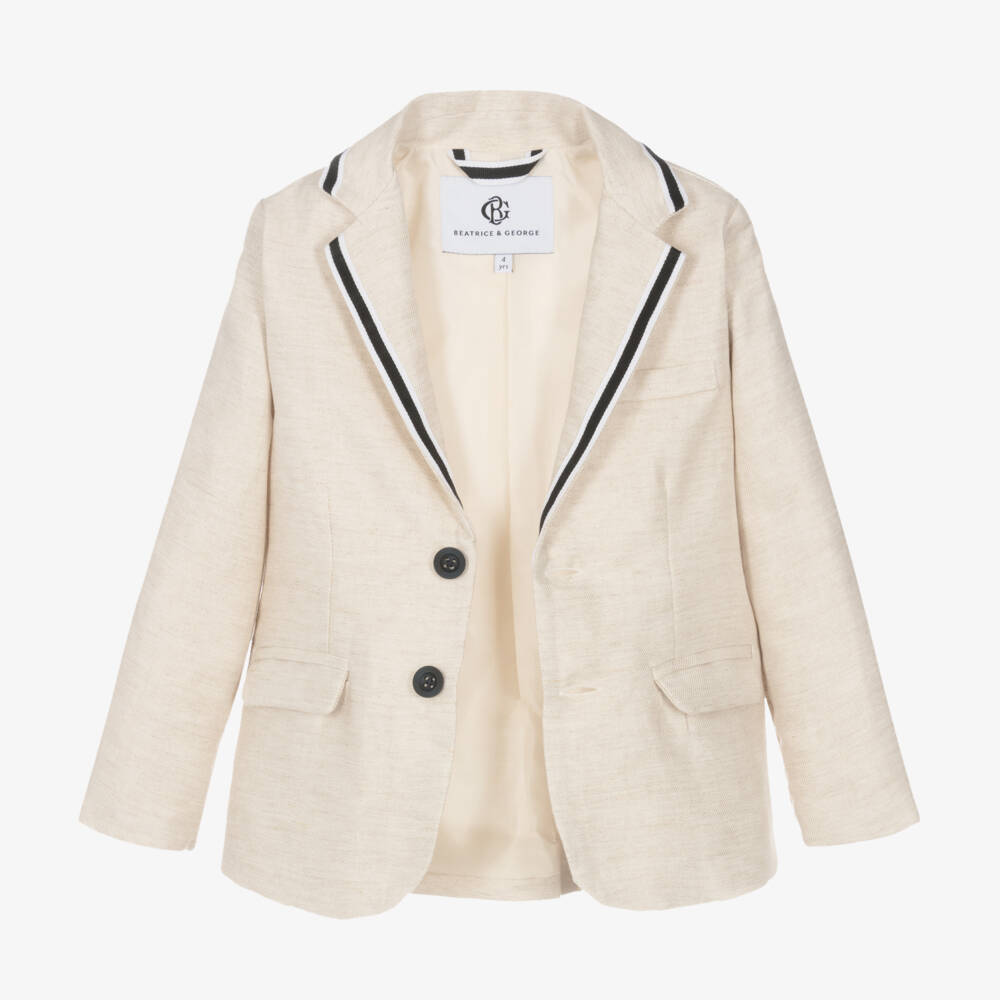 Beatrice & George-Boys Beige Cotton & Linen Suit | Childrensalon
