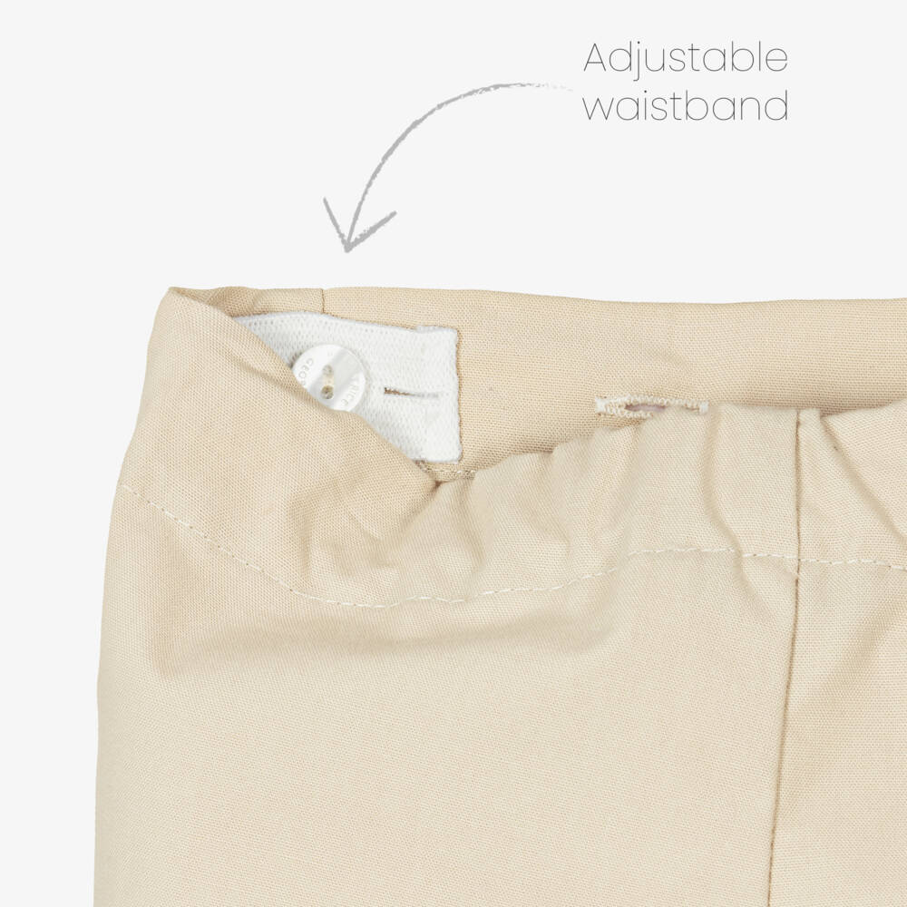Beatrice & George-Boys Beige Embroidered Cotton Buster Suit | Childrensalon
