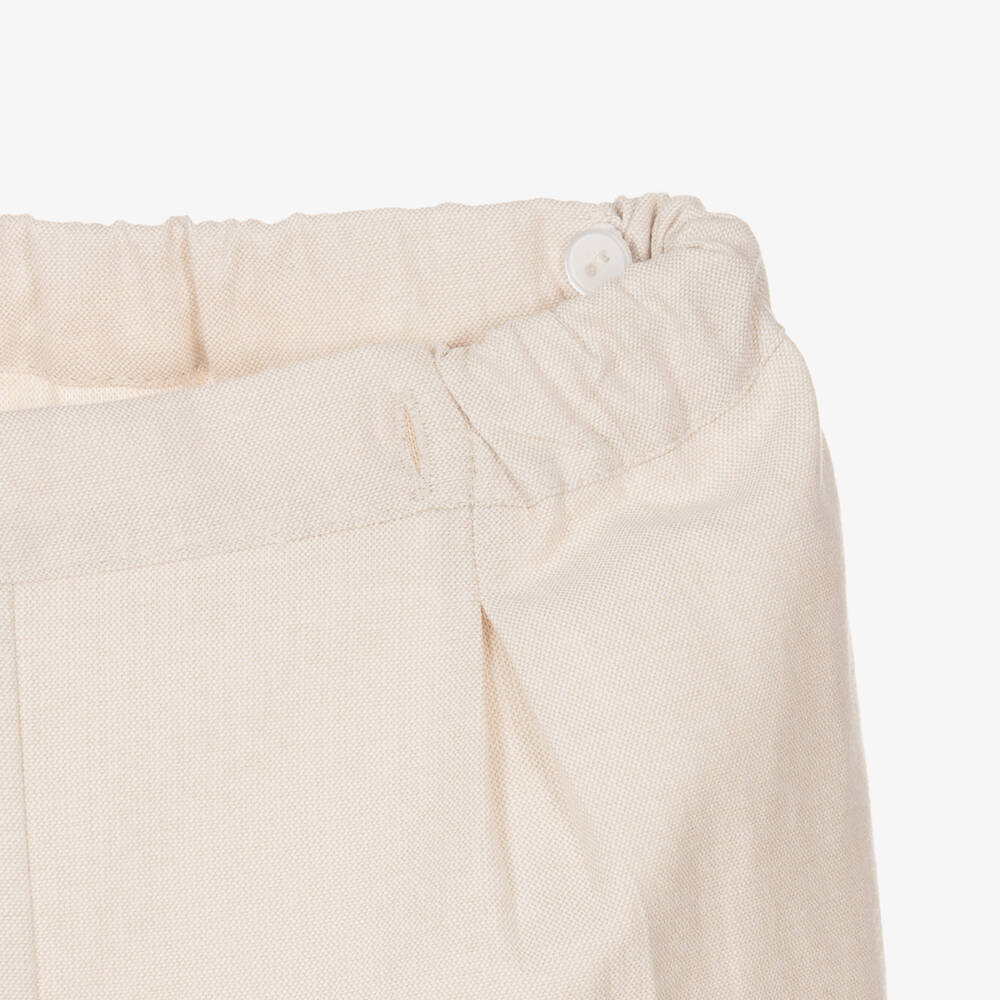 Beatrice & George-Boys Beige Hand-Smocked Cotton Buster Suit | Childrensalon