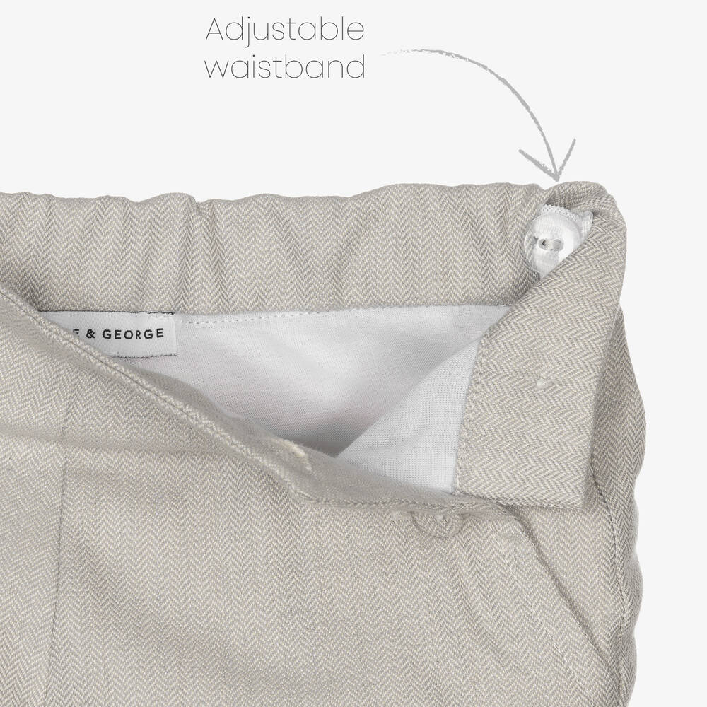 Beatrice & George-Boys Beige Herringbone Cotton Shorts Set | Childrensalon