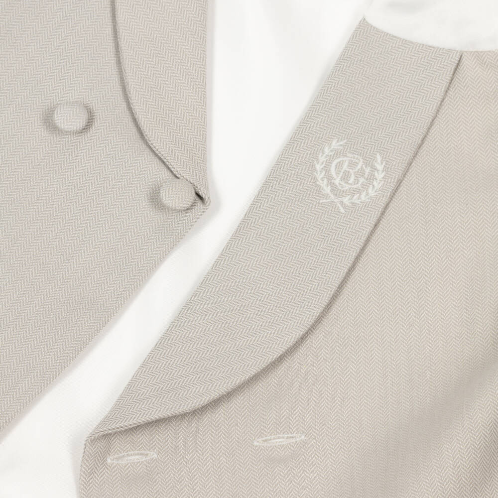 Beatrice & George-طقم أكثر من قطعة بنقشة هيرينغبون لون بيج للأولاد | Childrensalon