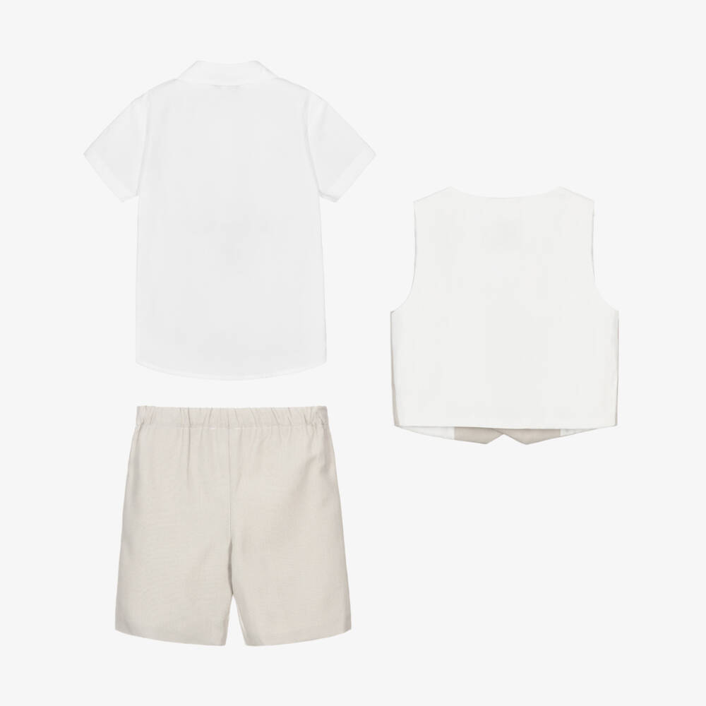 Beatrice & George-طقم أكثر من قطعة بنقشة هيرينغبون لون بيج للأولاد | Childrensalon