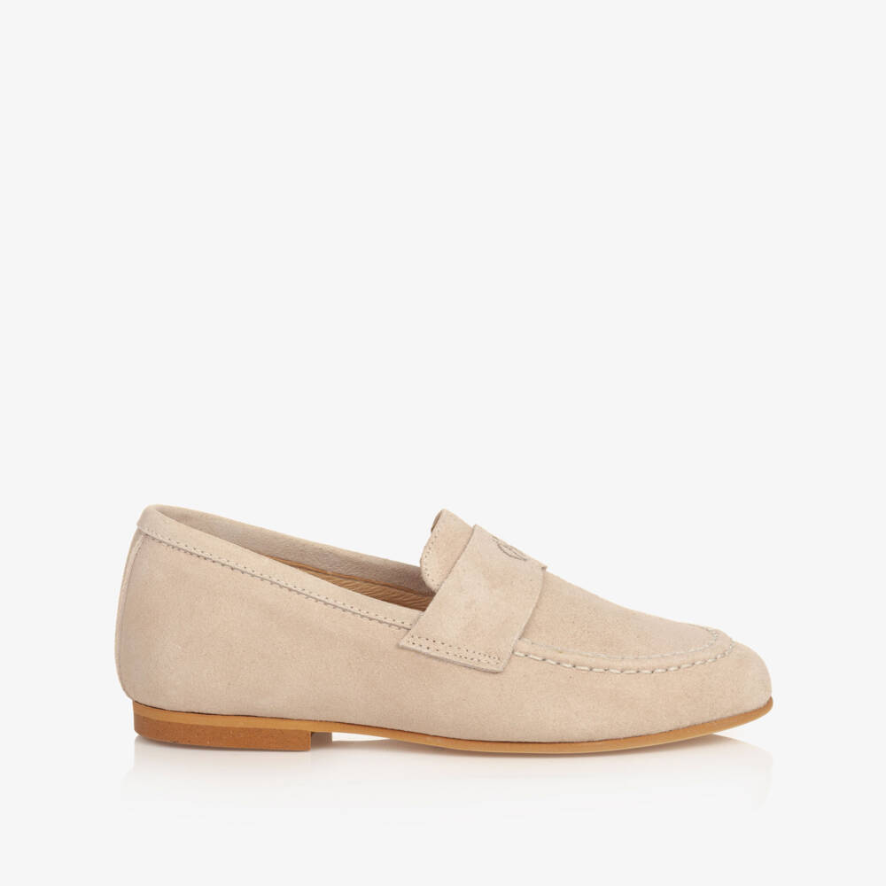 Beatrice & George-حذاء لوفر بشعار مونوغرام جلد لون بيج للأولاد | Childrensalon