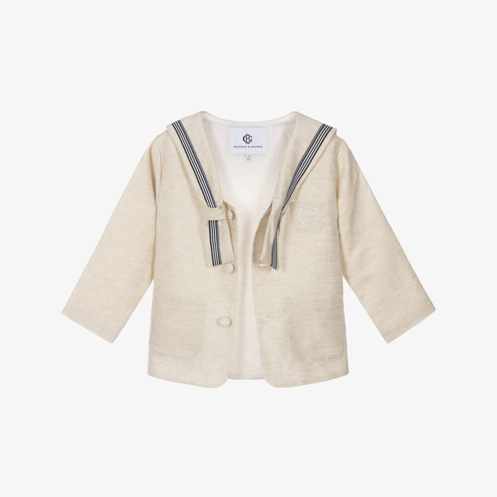 Beatrice & George-Boys Beige Linen Sailor Suit | Childrensalon