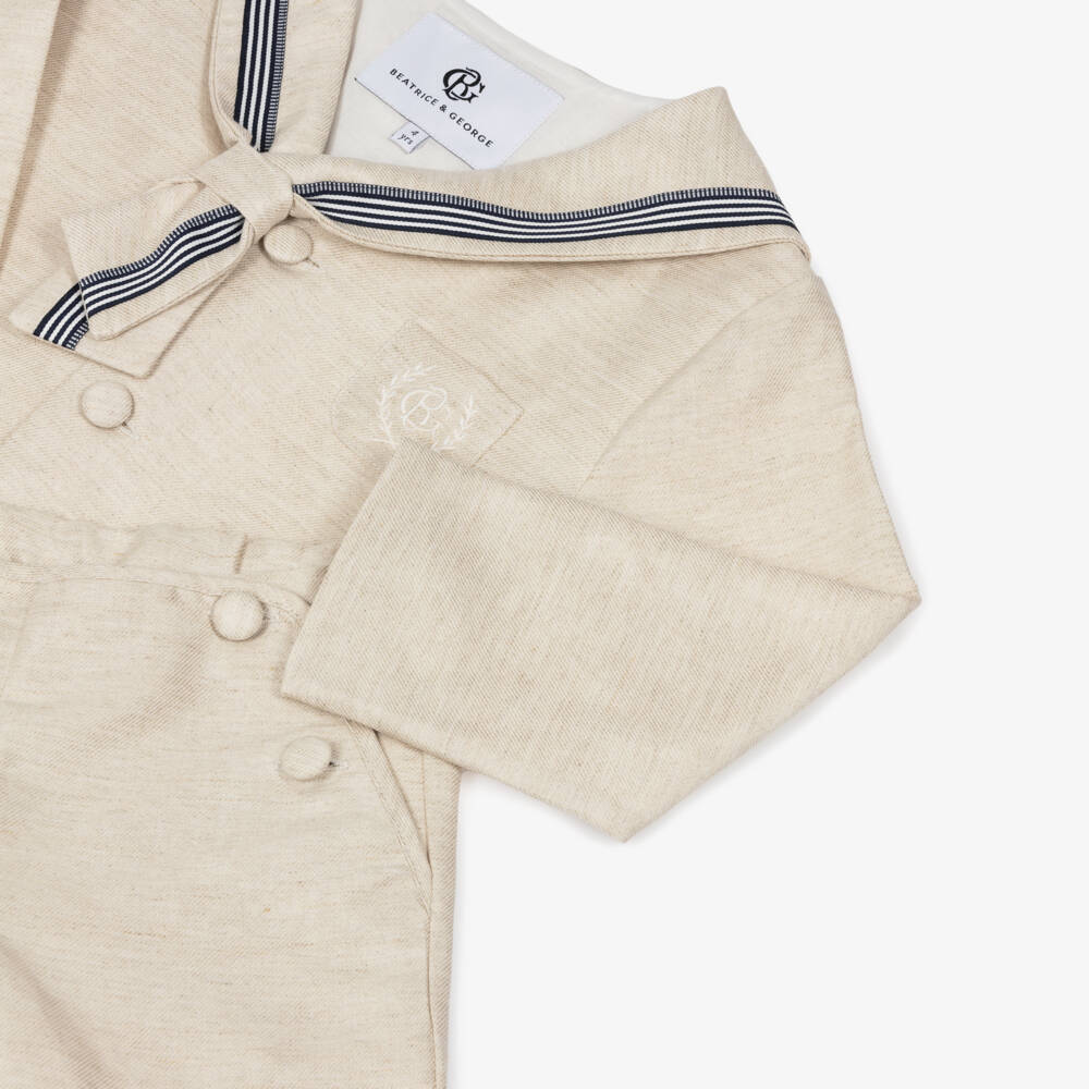 Beatrice & George-Boys Beige Linen Sailor Suit | Childrensalon