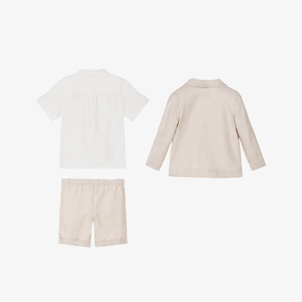 Beatrice & George-Boys Beige Linen Shorts Suit | Childrensalon