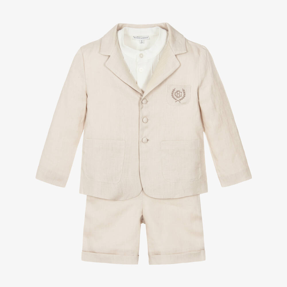 Beatrice & George-Boys Beige Linen Shorts Suit | Childrensalon
