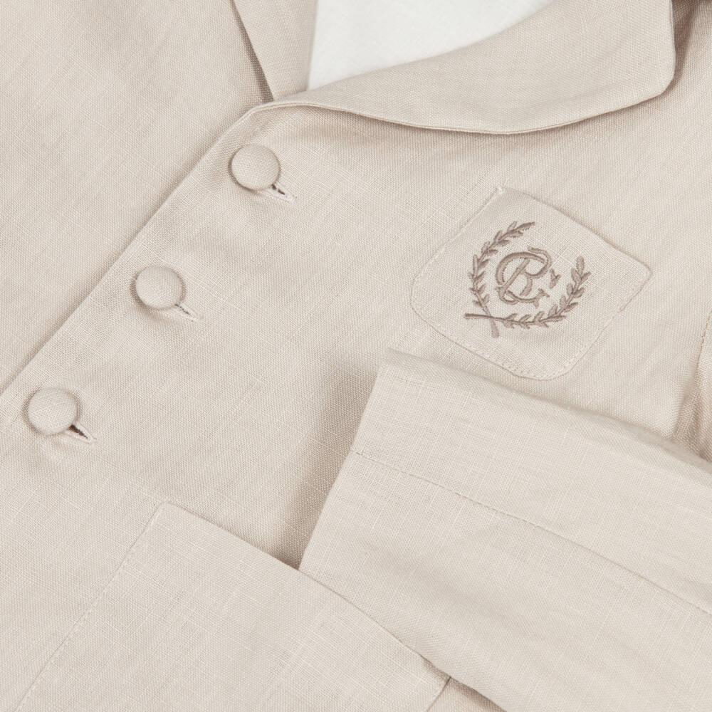 Beatrice & George-Boys Beige Linen Shorts Suit | Childrensalon