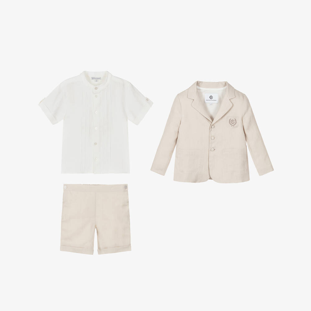 Beatrice & George-Boys Beige Linen Shorts Suit | Childrensalon