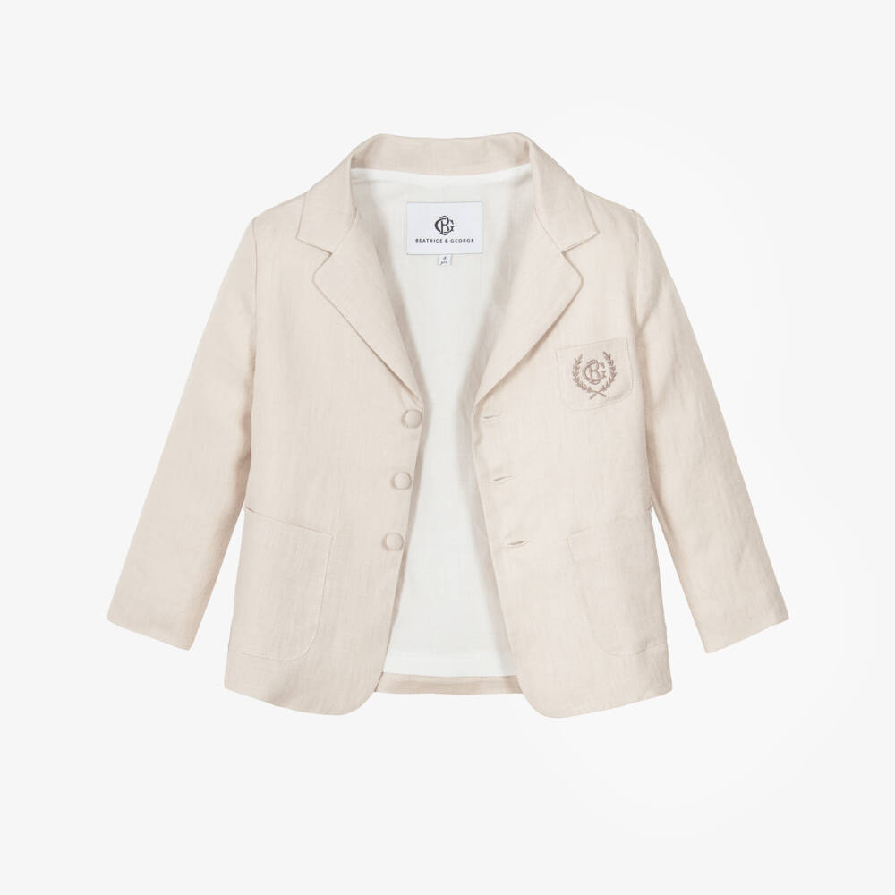 Beatrice & George-Boys Beige Linen Shorts Suit | Childrensalon