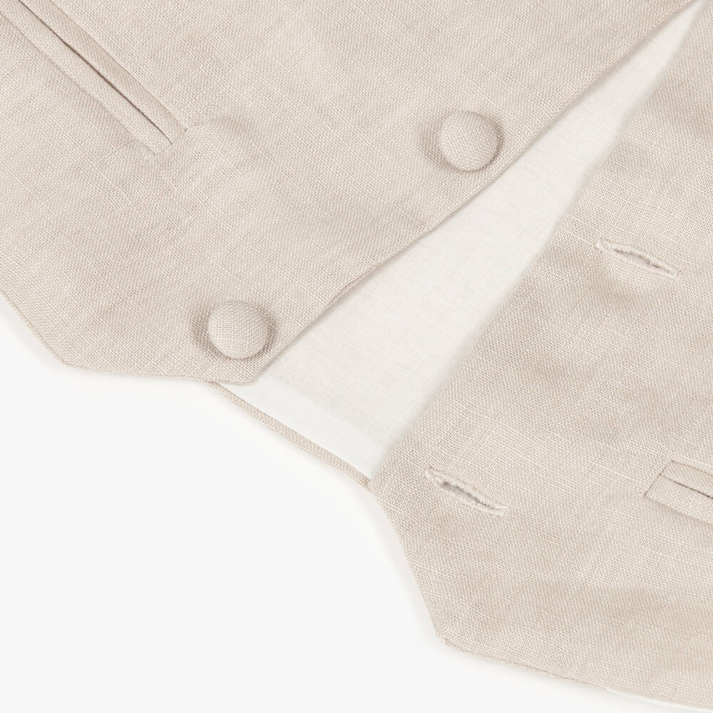 Beatrice & George-Boys Beige Linen Waistcoat Suit | Childrensalon