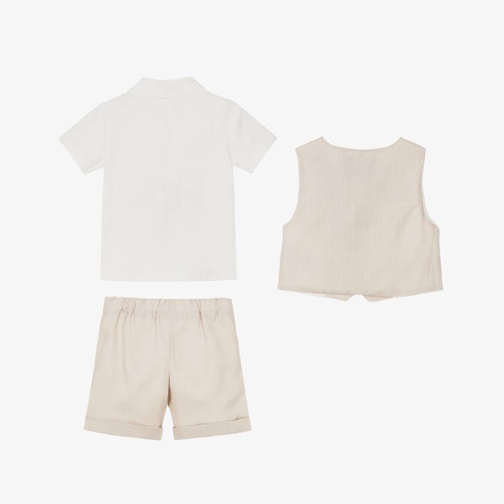 Beatrice & George-Boys Beige Linen Waistcoat Suit | Childrensalon
