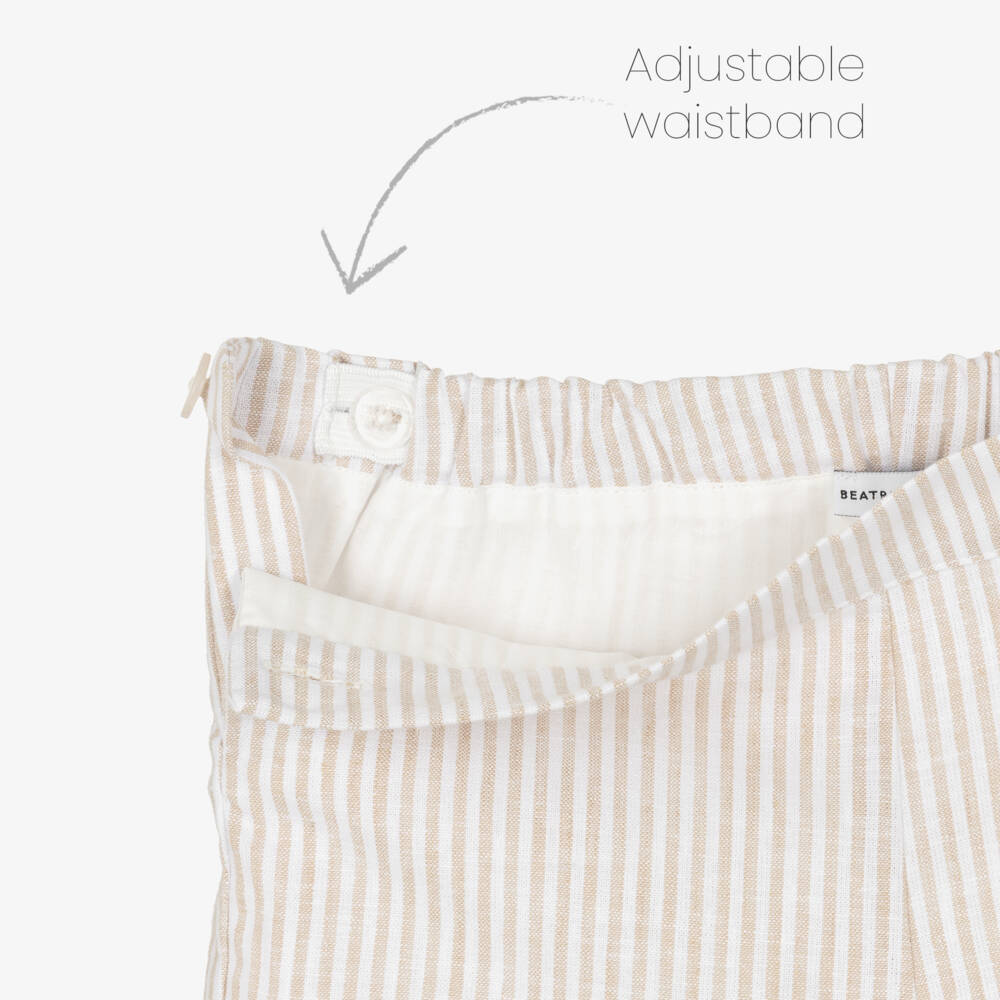 Beatrice & George-Boys Beige Striped Linen & Cotton Shorts Suit | Childrensalon