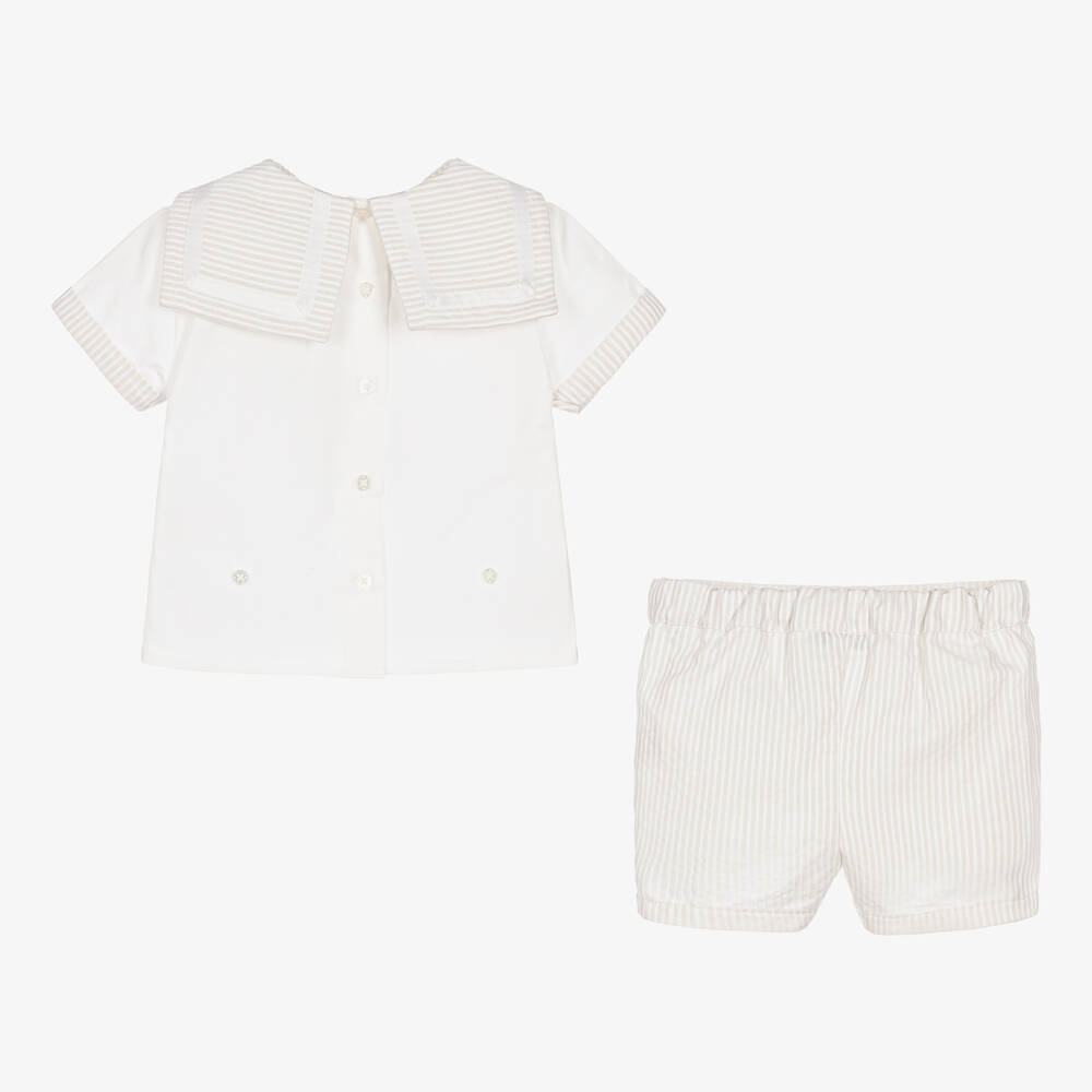 Beatrice & George-بدلة باستر بحار مقلمة لون بيج للمواليد | Childrensalon