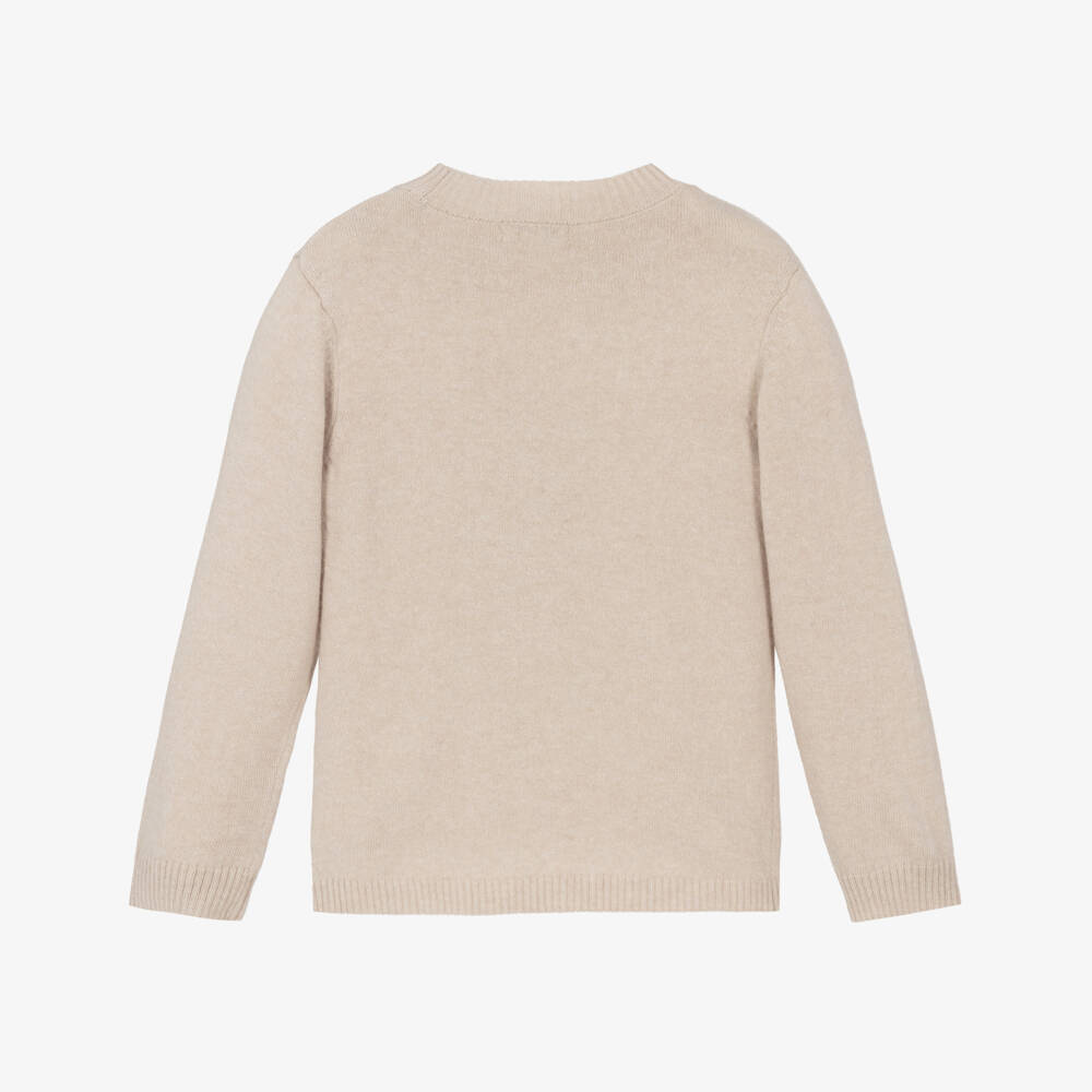 Beatrice & George-بلوفر صوف وكشمير بتصميم الدب حارس الملك لون بيج للأولاد | Childrensalon