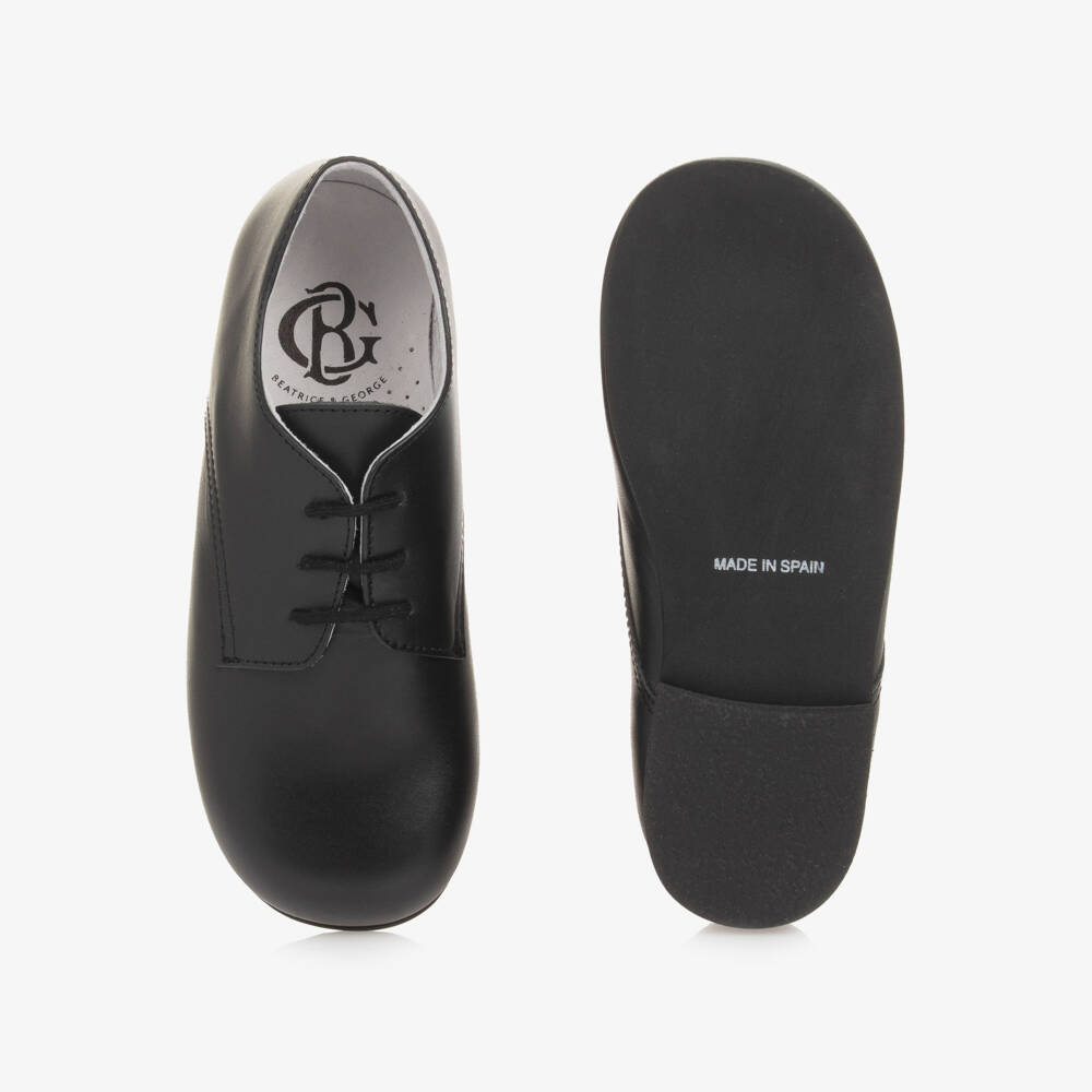 Beatrice & George-Boys Black Lace-Up Leather Shoes | Childrensalon