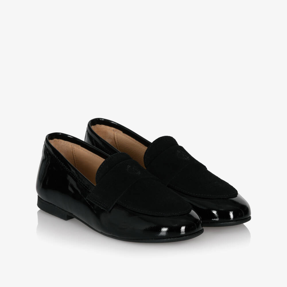 Beatrice & George-Boys Black Patent & Suede Leather Loafers | Childrensalon