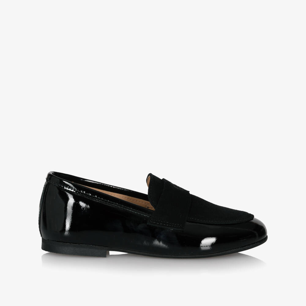 Beatrice & George-Boys Black Patent & Suede Leather Loafers | Childrensalon