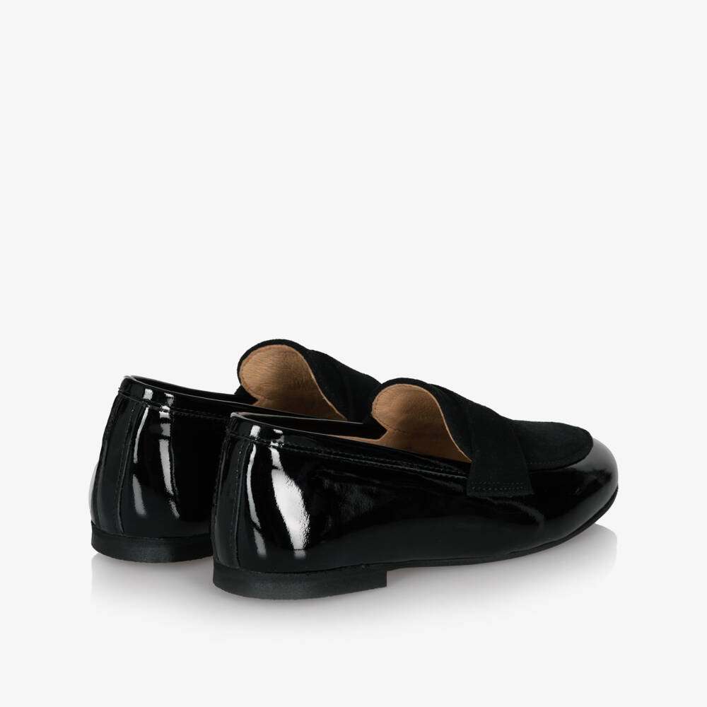 Beatrice & George-Boys Black Patent & Suede Leather Loafers | Childrensalon