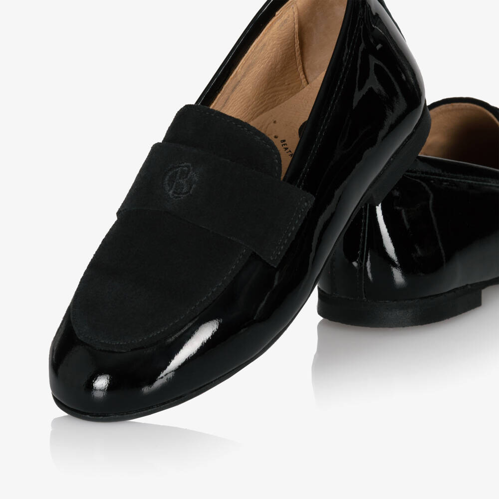 Beatrice & George-Boys Black Patent & Suede Leather Loafers | Childrensalon