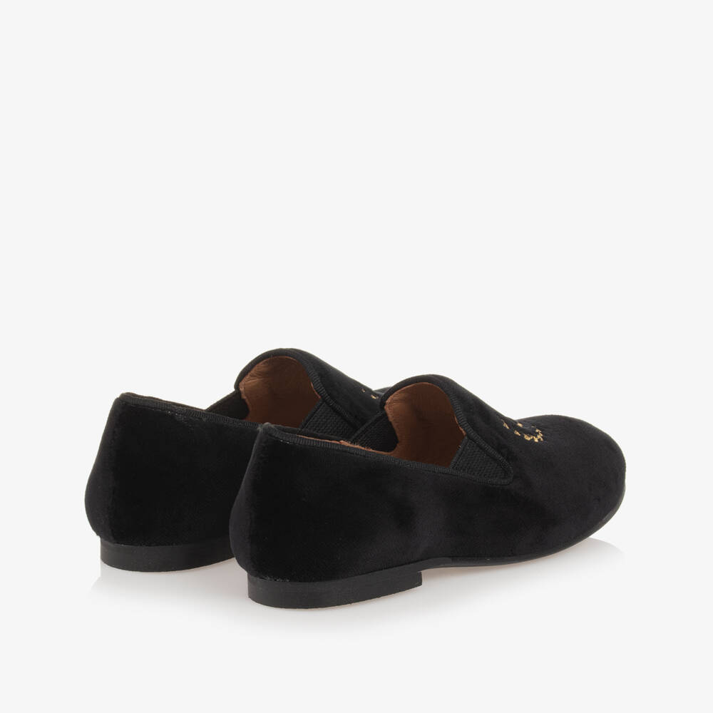 Beatrice & George-Boys Black Velvet Monogram Loafers | Childrensalon