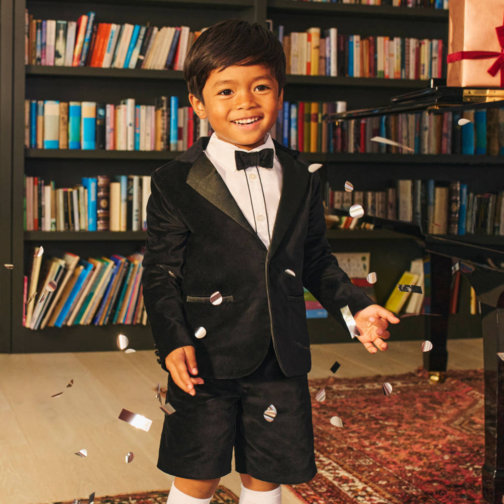 Beatrice & George-Boys Black Velvet Short Tuxedo | Childrensalon