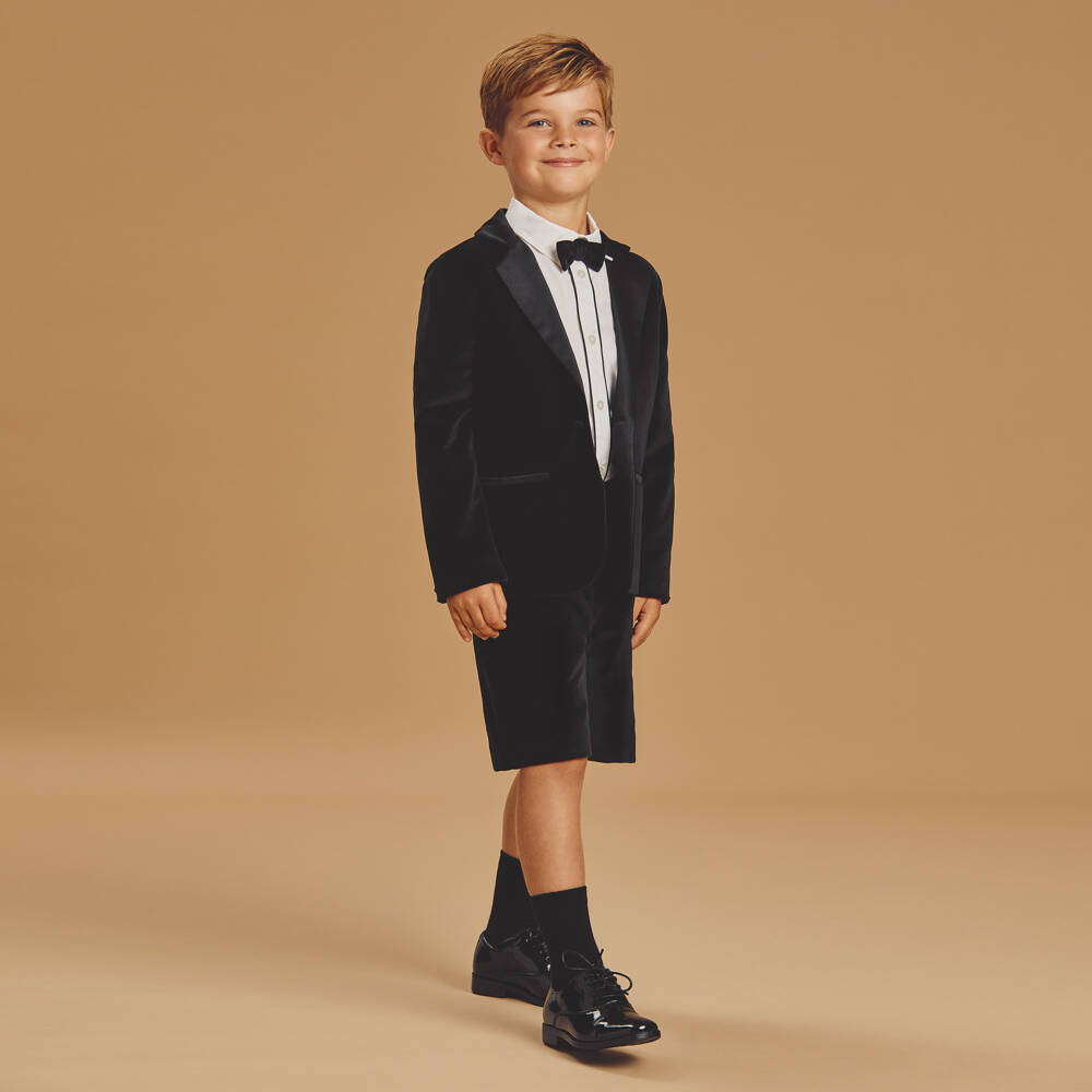 Beatrice & George-Boys Black Velvet Short Tuxedo | Childrensalon