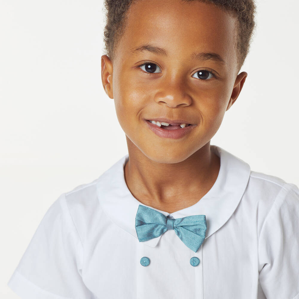 Beatrice & George-Boys Blue Dupion Buster Suit | Childrensalon