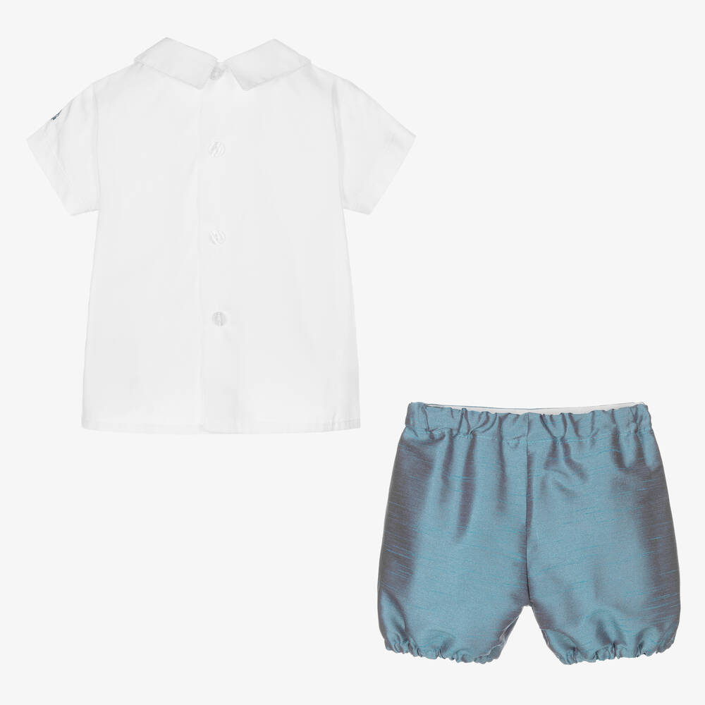 Beatrice & George-Boys Blue Dupion Buster Suit | Childrensalon